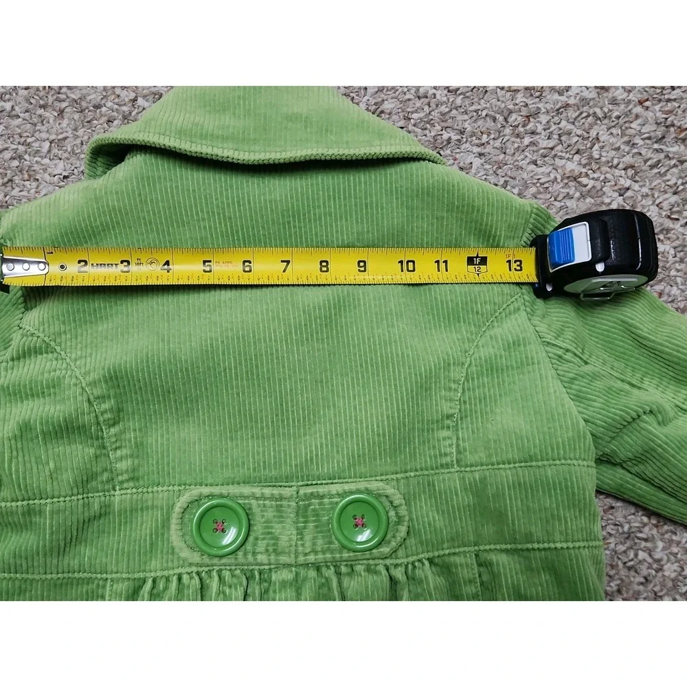 Mini Boden Peacoat Girls 11-12Y Green Polka Dot Lined Corduroy Long Coat
